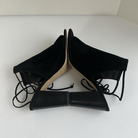 Tahari Women 10 Black Suede Leather Peep Toe Mules Strap Block Heel MEG - Picture 6 of 9